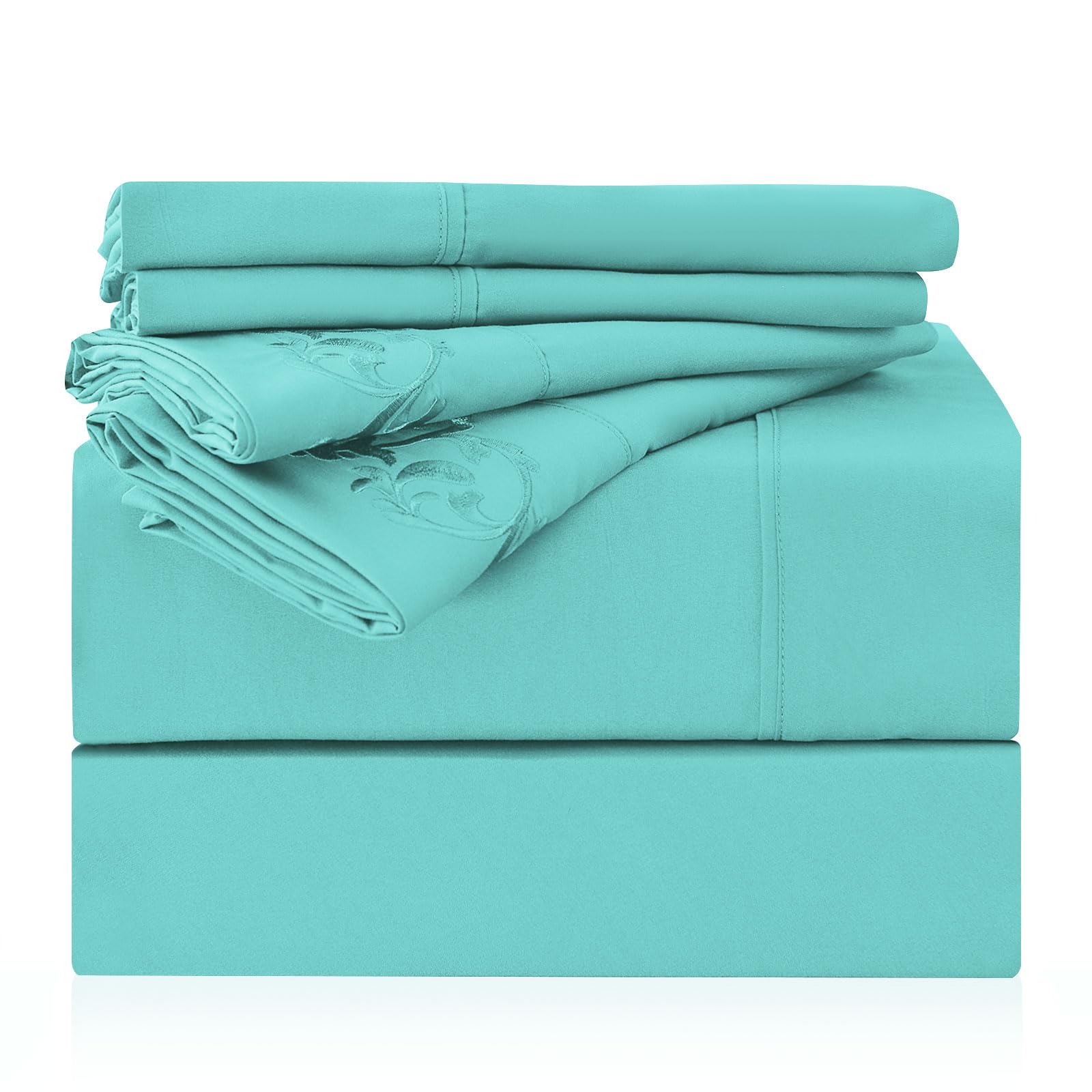Photo 1 of LONAVA Twin Size Sheet Set - 4 Piece Hotel Luxury Wrinkle-Free Microfiber Sheet, Oeko-TEX Certified, Breathable & Elastic, 16" Deep Pockets, Light Teal