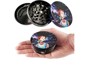 3 inch spice mill for kitchen use. Hand grinder has custom printed cartoon design. Three layer design has a top, middle and b