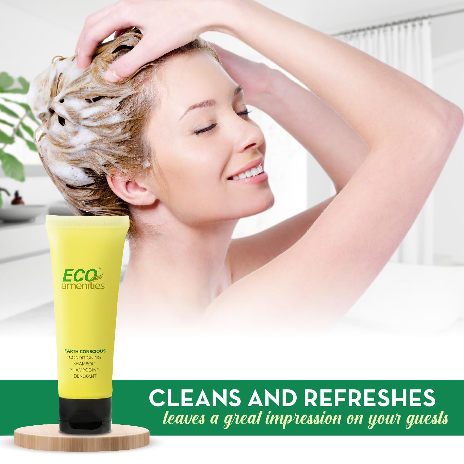 ECO Amenities Travel Size Shampoo and Conditioner Sets - 2 in 1 Hotel Shampoo and Conditioner Supplies for Guests - Refreshing Bulk Travel Size Toiletries - 1 Ounce (30ml), 72 Packs, Green Tea Scent