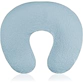 Jundetye Baby Nursing Pillow Cover, Removeable Breastfeeding Pillow Slipcover, Muslin Nursing Case for Newborn Boys Girls, Soft Fabric Fits Snug On Infant, Washable & Breathable, Blue (Cover Only)