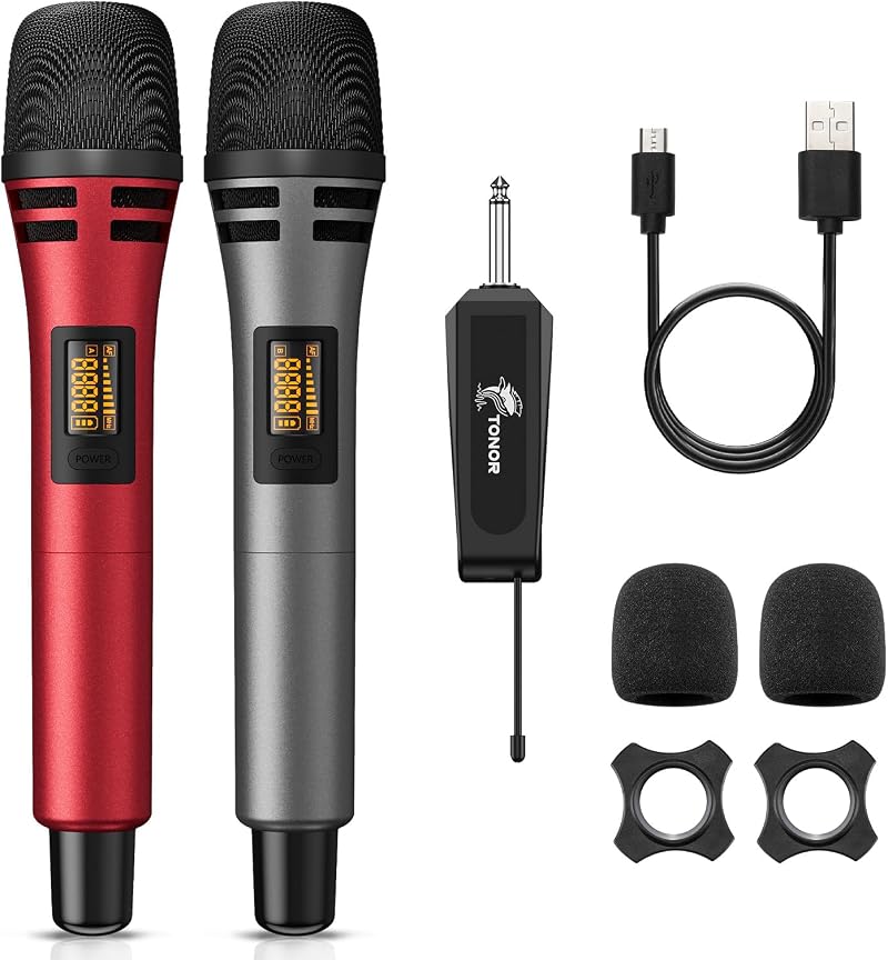 TONOR TW320 Wireless Microphone System UHF 2 Mics 5 Channel 200 ft 6.35mm