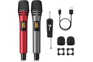 TONOR TW320 Wireless Microphones, 2X UHF Cordless Handheld Dynamic Mics with 6.35mm Rechargeable Receiver, 200ft. Range, 5 Ad