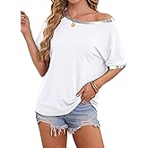 LilyCoco Womens Off The Shoulder Tops Summer Casual Plain Sexy Short Sleeve T Shirt