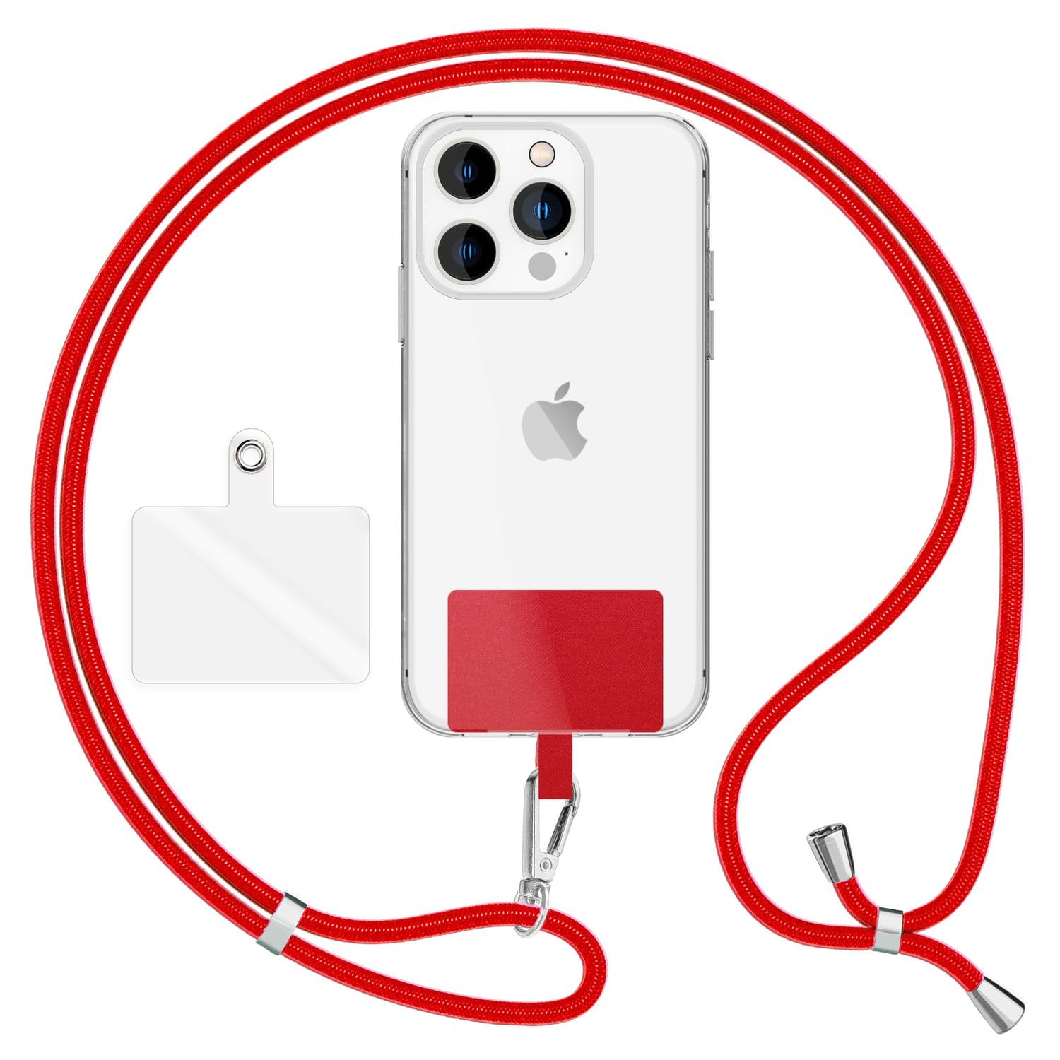 NALIA Universal Phone Lanyard for all Smartphones - Robust Cord & 2 Patches - HOLDME AIR (Classic Neck Strap with Silver Carabiner) - German Brand, Color:Red