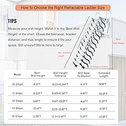 13 Steps Wall-Mounted Folding Stairs, Extra Wider