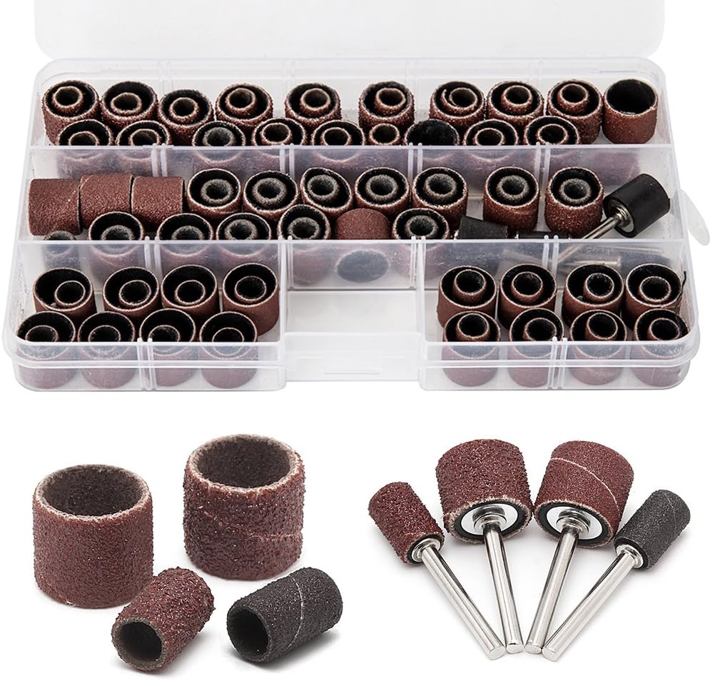 Littleduckling 104Pcs Sanding Band Drum Sleeve Set 60 120 320 Grit 1/4" 1/2"