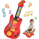 Kids Guitar Toy for 3-5 Year Old Boys Girls 2-in-1 Electric Guitar &amp; Piano | Red Electric Guitar with Stap, Demo Songs, Light Up, Toddler Music Toys for 3-5 Year Old, Birthday Gifts