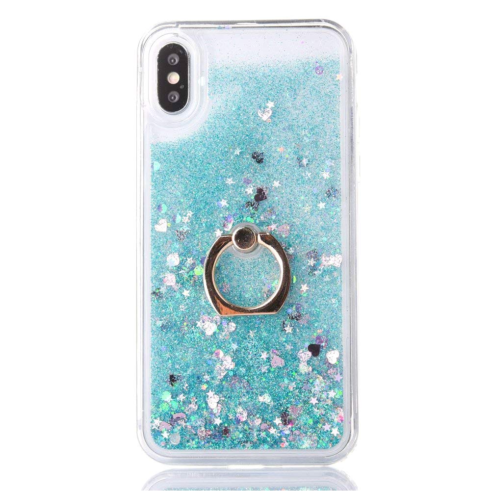 Mo-Somnus For iPhone XS Case,iPhone X Case [Free Tempered Glass Screen Protector], Fashion Flowing Liquid Floating Bling Shiny Sparkle Glitter Case Cover For iPhone XS/iPhone X (Green) — image 1