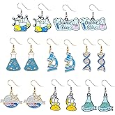 QLUYCKW 8-9 Pairs Biology Chemistry Earrings Set for Women Men Personalized Alloy Enamel Biology Chemistry Earrings Chemistry Atom DNA Microscope Brain Heart Earrings Science Nerd Jewelry
