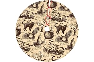 LUMANSITTER Vintage Halloween Bat Black Cat Witch Pumpkin 30 36 48 Inch Christmas Tree Skirt Carpet Mat Funny Party Decor Supplies for Xmas Halloween Decorations Occasion Ornament