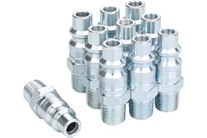 JOROY 3/8 High Flow Air Hose Fittings, Industrial M-Type Plug, 3/8 Inch High Flow Size, 1/4 Inch Male Threads Size, Steel Mat