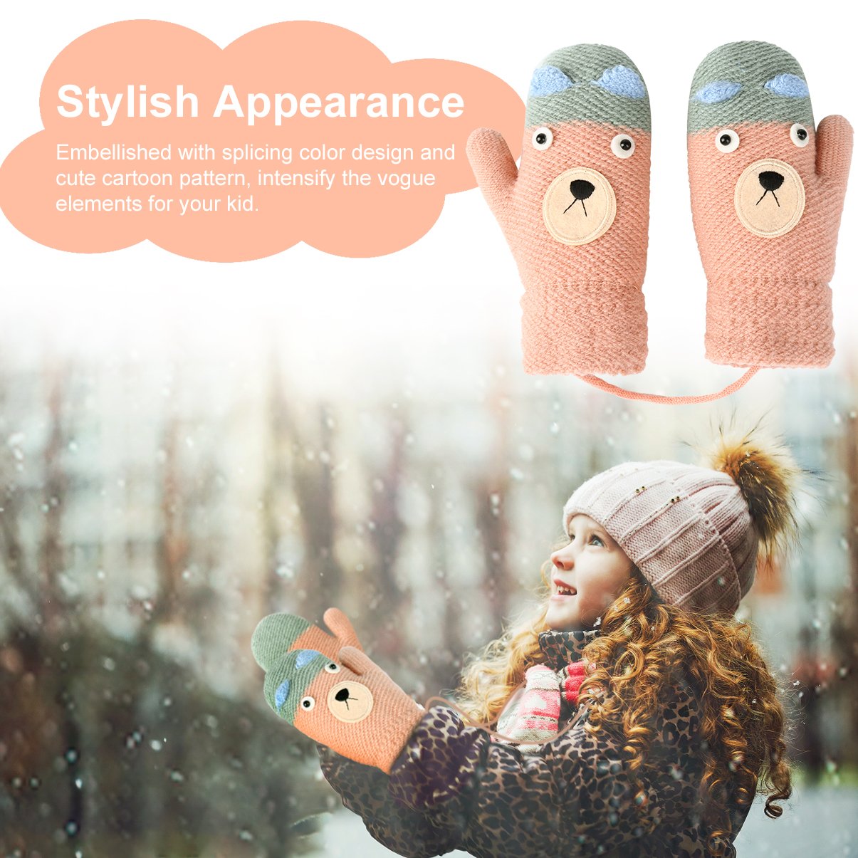 Vbiger Kinder Gestrickte Handschuhe verdickte Gestrickte Handschuhe Weiche Outdoor Winterhandschuhe Warme Handschuhe Bequeme Handschuhe mit niedlichen Cartoon Muster für Kinder zwischen 4-8 Jahre alt