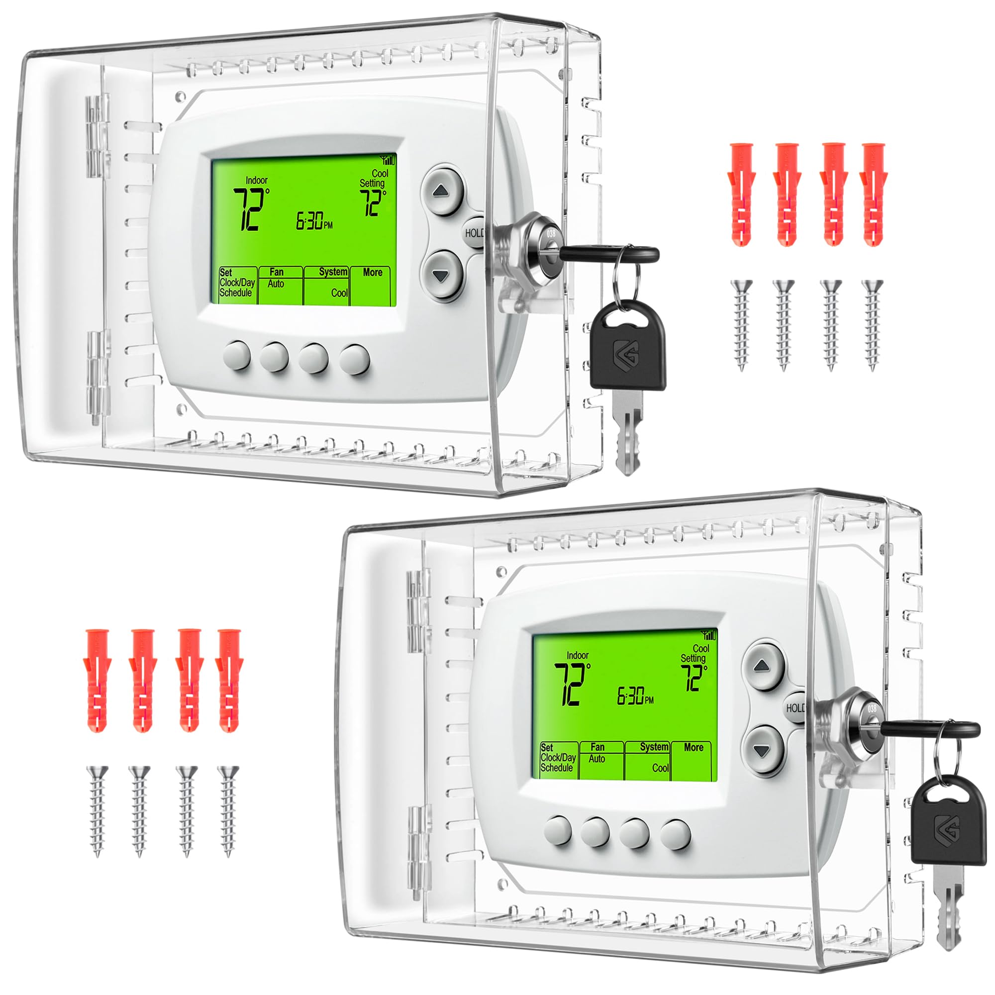 Photo 1 of 2 PCS TRJ Thermostat Lock Box with Key, Clear Thermostat Cover with Lock for Thermostat on Wall, Lockable Thermostat Lock Box Cover, AC Lock Box Cover with Key Fit Thermostats 5" H x6.3 W or Smaller