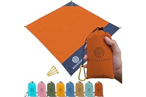 ECCOSOPHY Sand Proof Beach Blanket - Waterproof Picnic Blanket 60x55 Outdoor Compact Pocket Blanket Lightweight Ground Cover for Hiking Camping Festivals Sports Travel with Bag & Stakes (Terracotta)