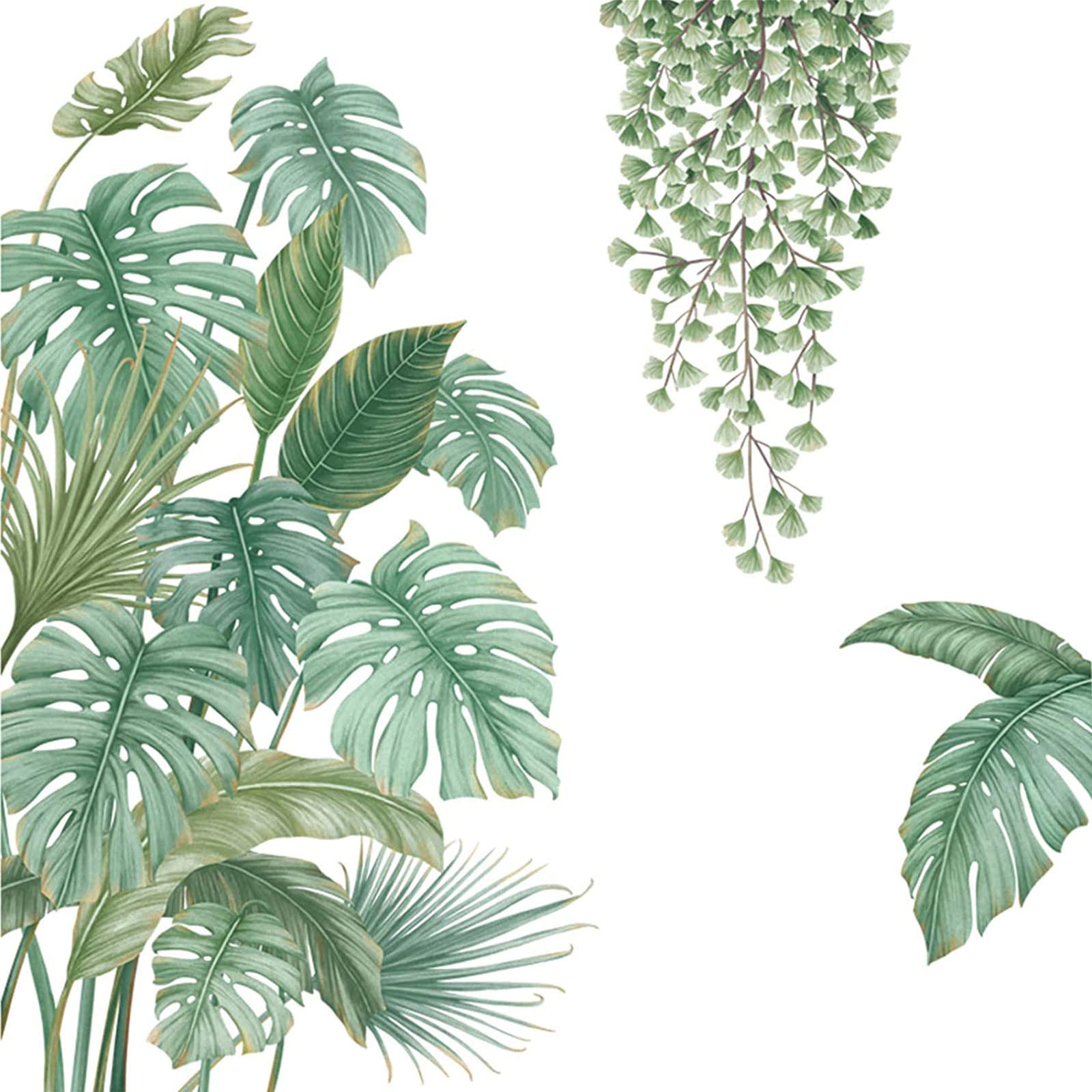 4 Sheets Wall Sticker Art - Decorative Plant Wallpaper - Green Leaves Wall Painting for Living Room