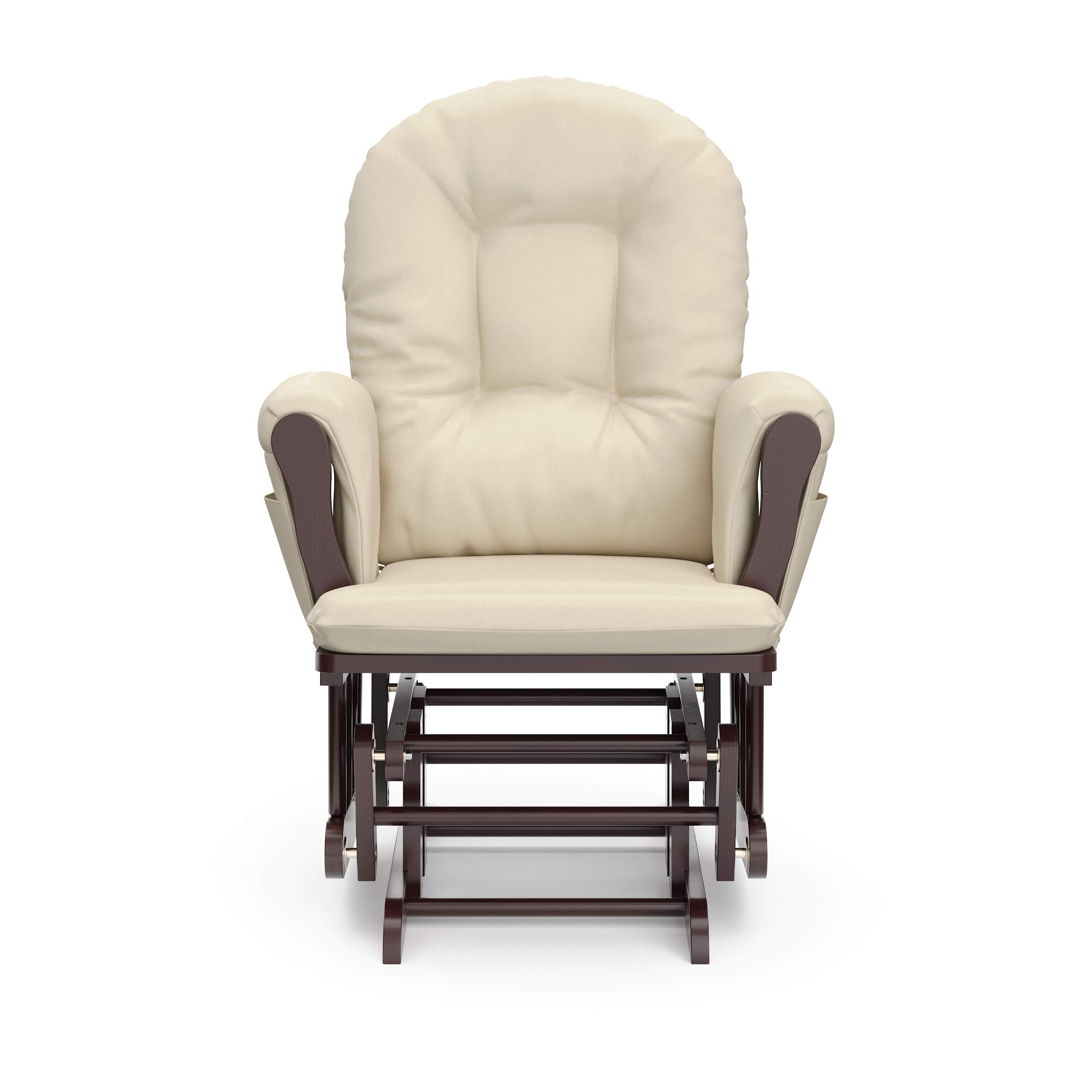 Storkcraft Premium Hoop Glider & Ottoman (Espresso with Beige) — GREENGUARD Gold Certified, Solid Wood Craftsmanship, Convenient Storage Pockets, Smooth-Gliding Chair for Nursery, Multi-Award-Winning