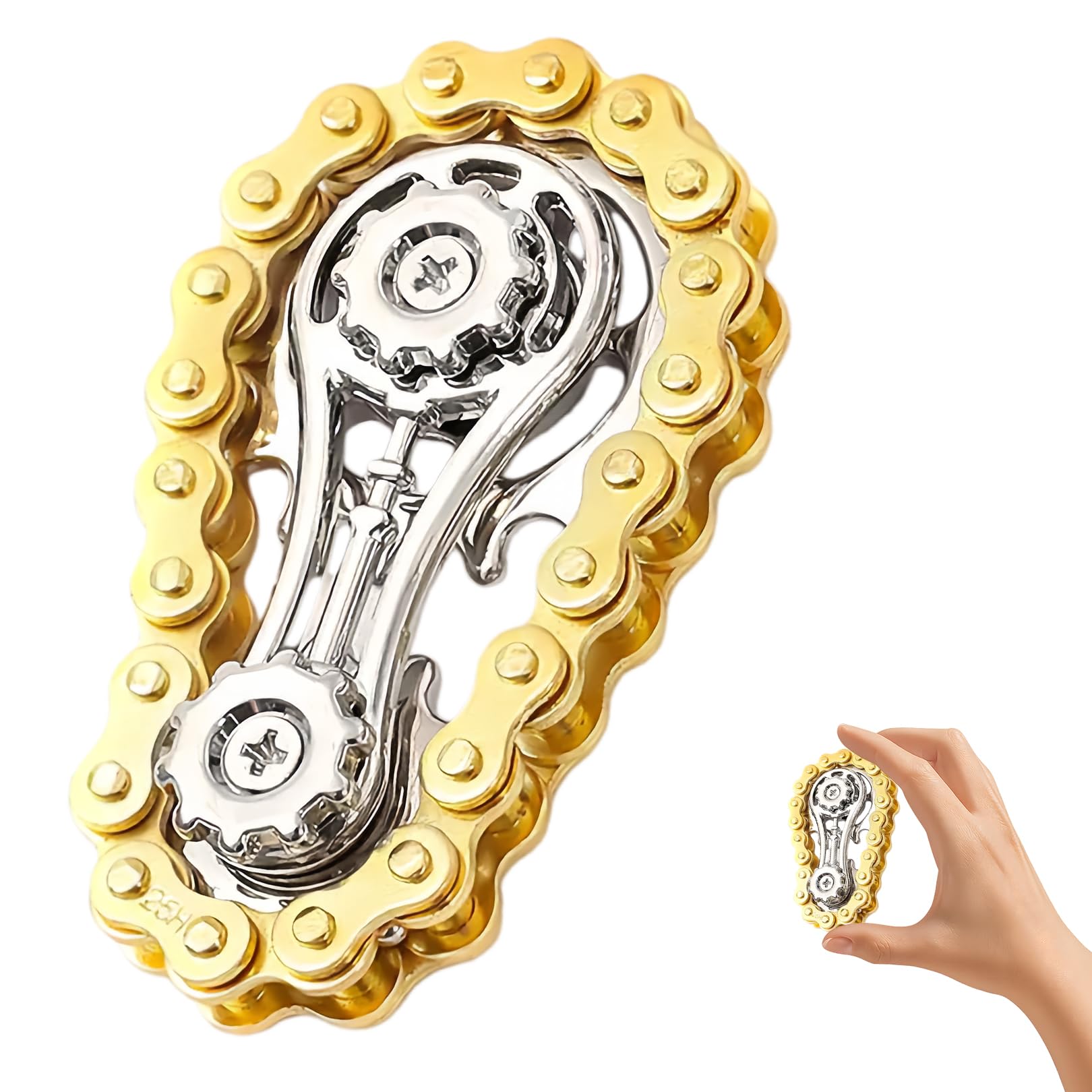 Bike Chain Fidget Toy,Metal Sprocket Chain Fidget Spinner,Sensory Kinetic Hand Roller with Bike Chain gear Design,Anxiety Stress Relief Toys for Adults and Teens,Cool Stuff,EDC (Gold)