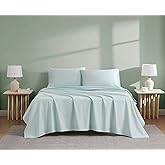 Linen Closet 100% Organic Cotton Queen Sheet 4 piece Set-Soft Percale Weave, Crisp, Cool Soft & Durable Breathable Bed Sheets, Deep Pockets Fit Mattresses up to 18"- Aqua