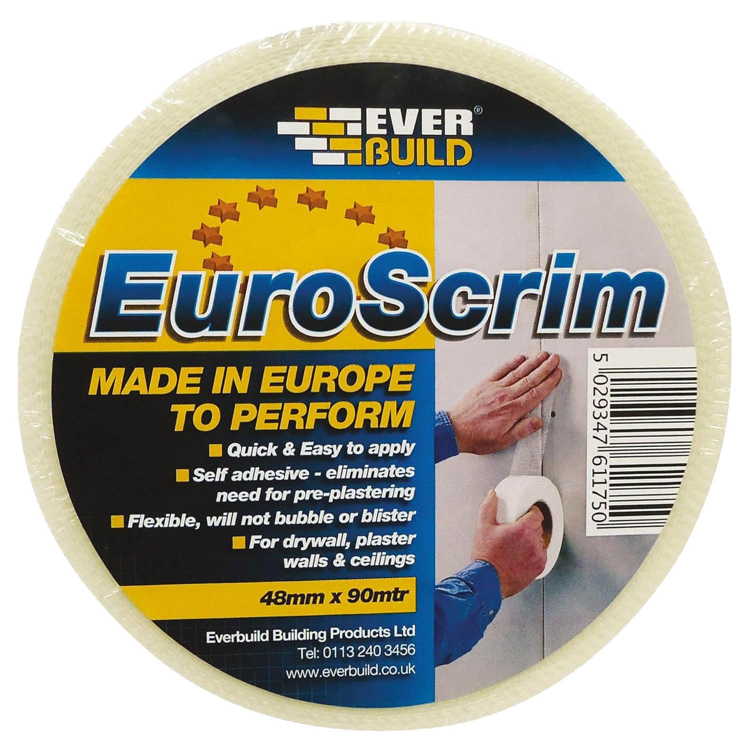 Everbuild – EuroScrim – Self-Adhesive Scrim Tape – High-Tack Adhesive – Off White – 48mm x 90m