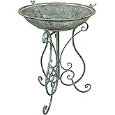 Solution4Patio 19.3" x 26.4" Vintage Metal Bird Bath for Outside - Foldable Garden Decor with Cast Iron Bird, Stable Birdbath Bowl & Feeder