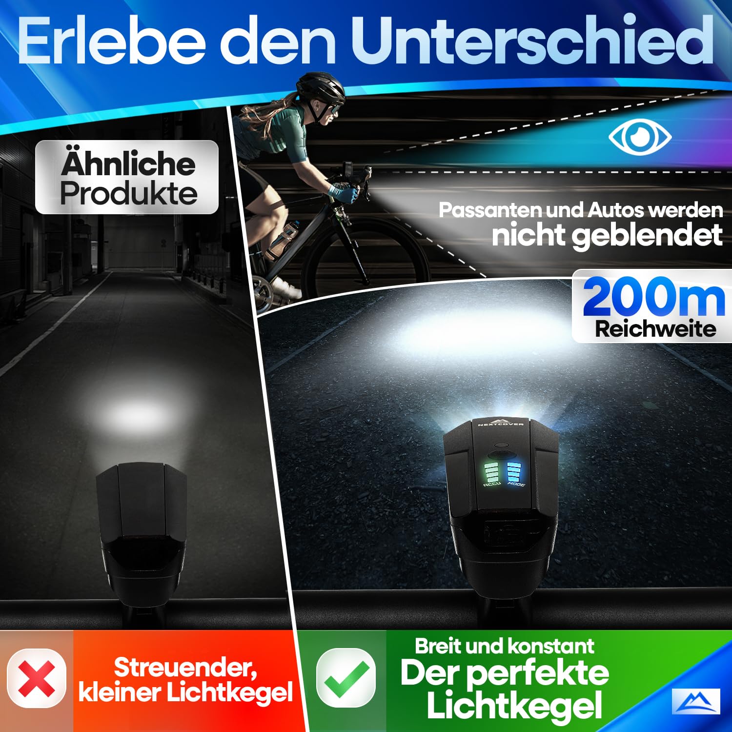 NEXTCOVER® Fahrradlicht Set - Das Original - mit [LightSense] Sensor & 11h Akkulaufzeit I USB aufladbar & wasserdicht I LED Fahrrad Licht vorne I Fahrradlampe & Fahrrad Rücklicht, Fahrradbeleuchtung 5
