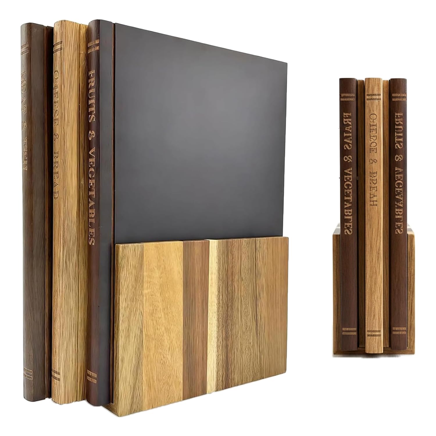 Photo 1 of Cutting Board Book Set with Stand for Kitchen 3-Piece Acacia Wood Cutting Board Set That Looks Like Books for Vegetables, Cheese, Bread & Meat, Decorative Chopping Board Gift Set