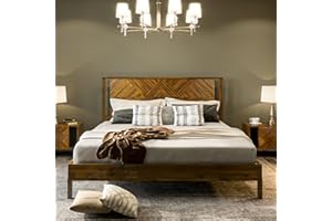 Bme Ethan Solid Wood King Bed Frame with Diamond Headboard - Rustic & Mid-century Modern - Acacia Wood Platform Bed - Compatible with All Mattresses - No Box Spring Needed - Rustic Dark Brown