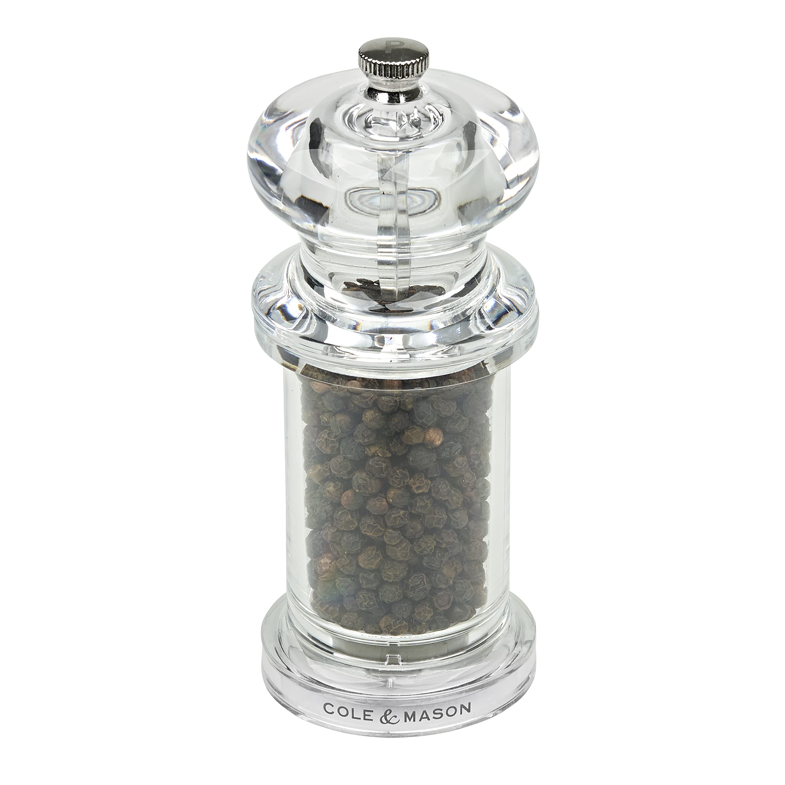 Cole & Mason H50501P 505 Clear Pepper Mill, Precision+, Acrylic, 140 mm, Single, Includes 1 x Pepper Grinder