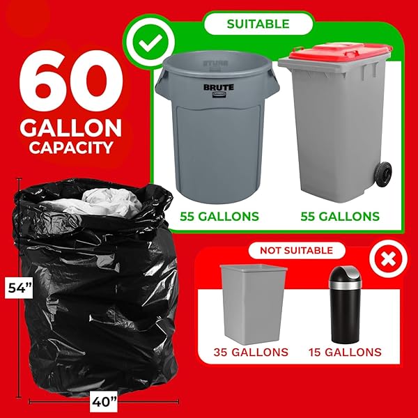 TOUGHBAG 55-60 GALLON HEAVY DUTY TRASH BAGS – 150 COUNT, LARGE BLACK GARBAGE BAGS – MADE IN USA