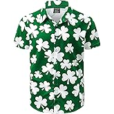 LINOCOUTON Men's St Patrick's Day Shamrock Printed Button Down Shirt