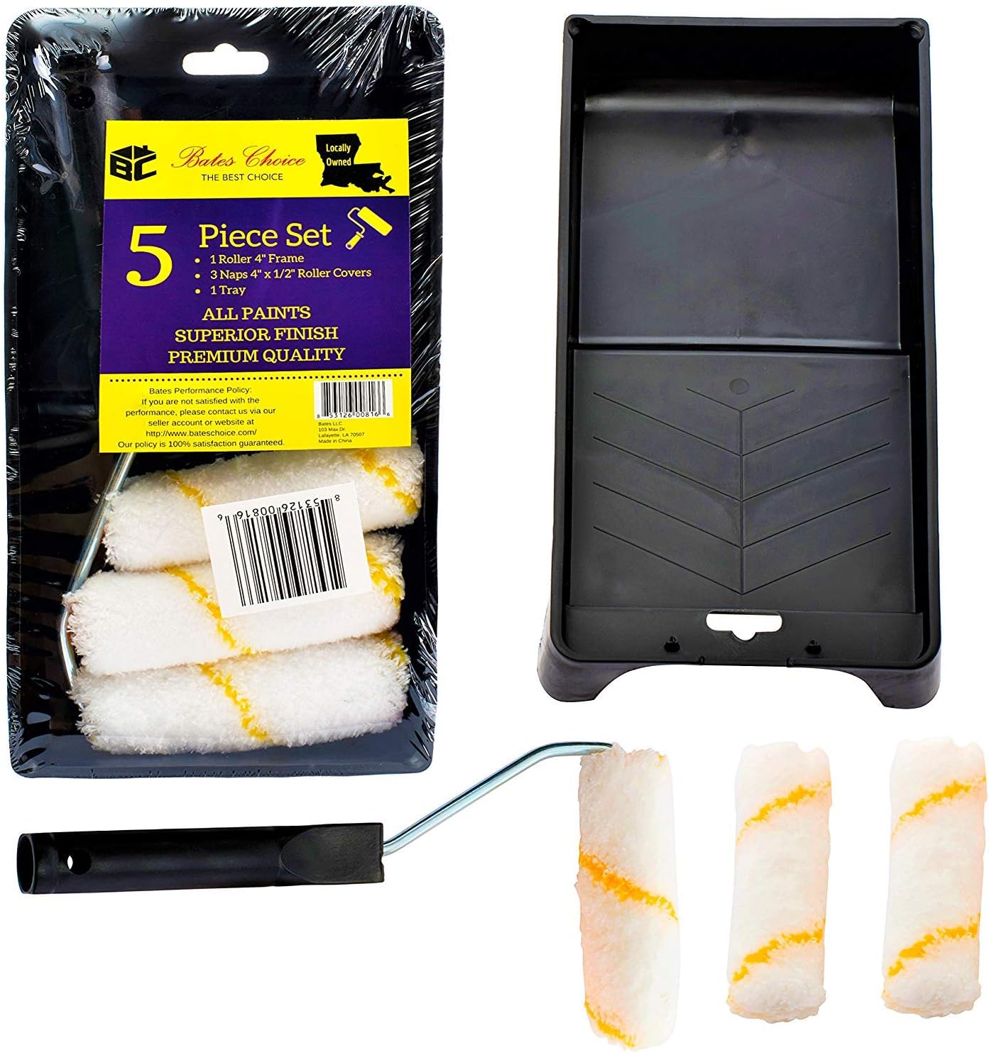 Bates- Paint Tray Set, 4 inch Paint Roller, Paint Tray, Foam Roller, Paint Roller Brush, Small Paint Roller, Mini Paint Roller, House Painting Supplies, Paint Roller Covers, Roller Frame, Roller Naps - - 
