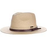 Panama Jack Straw Safari Hat - Vegan Leather Band Matte Toyo, UPF 50+ Sun Protection