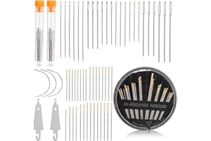 Jnenery 57Pcs Large Eye Hand Sewing Needles, 9 Size Assorted Sewing Needles with 2 Threaders, Leather Needle Embroidery Thread Needle, Stainless Steel Yarn Knitting Needles with Plastic Bottles