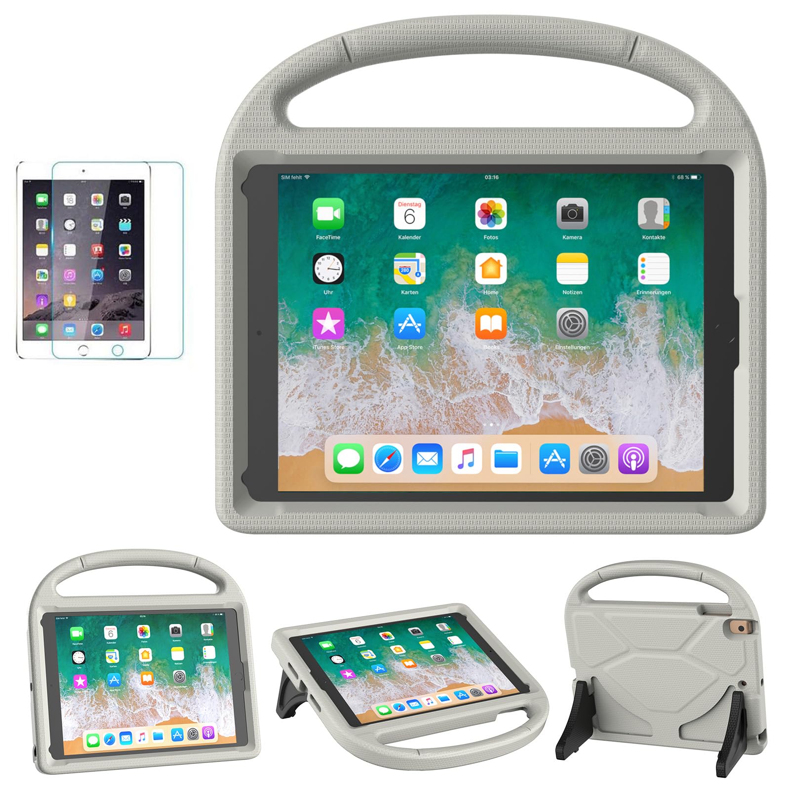 Photo 1 of SUPLIK Kids Case for iPad 5th/6th Generation (9.7-inch, 2017/2018), iPad Air 2 Case with Screen Protector, iPad Pro 9.7 Durable Shockproof Protective Cover with Handle Stand for Kids, Gray
