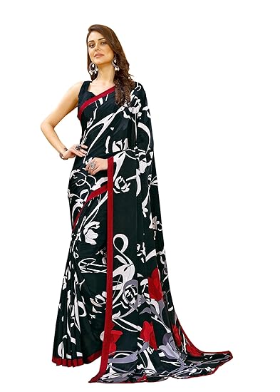 Womens Crepe Silk Printed Saree With Blouse