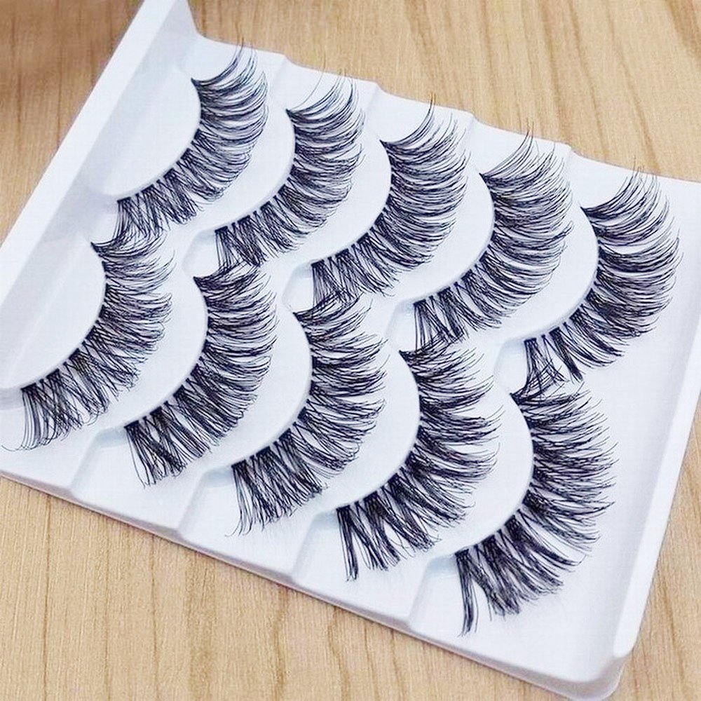 Caerling Fluffy Eyelashes 5 Pairs Hand-made Fake Fluffy Eyelashes Soft and Natural Dramatic Lashes for Makeup Artificial Multipack Natural False Eyelashes (Free size, Black)