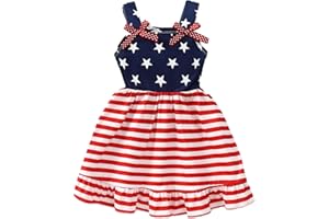 RETSUGO 4th of July Girl Dresses Independence Day Outfit Baby Girls American Flag Stars Stripes Patriotic Dress Clothes