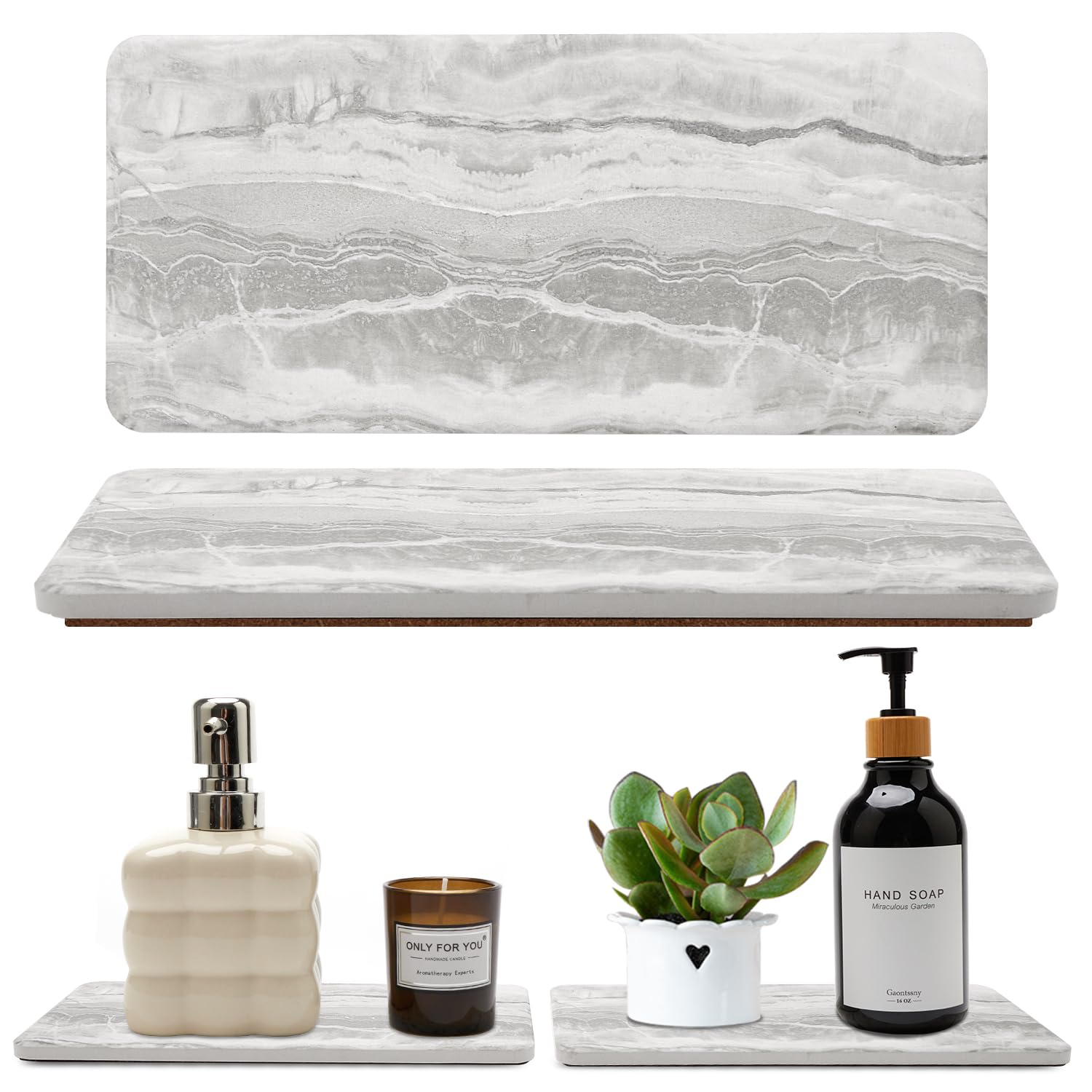 Photo 1 of 2 Pack Water Absorbing Stone Drying Tray for Kitchen Counter Marble Bathroom Sink Trays Accessories Diatomite Stone Soap Dish Holder Kitchen Tray for Bathroom Vanity Trays Quick Instant Dry Sink Caddy