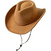 Jastore Kids Girls Boys Wide Brim Western Cowboy Cowgirl Hat with Wind Lanyard Felt Fedora Hat