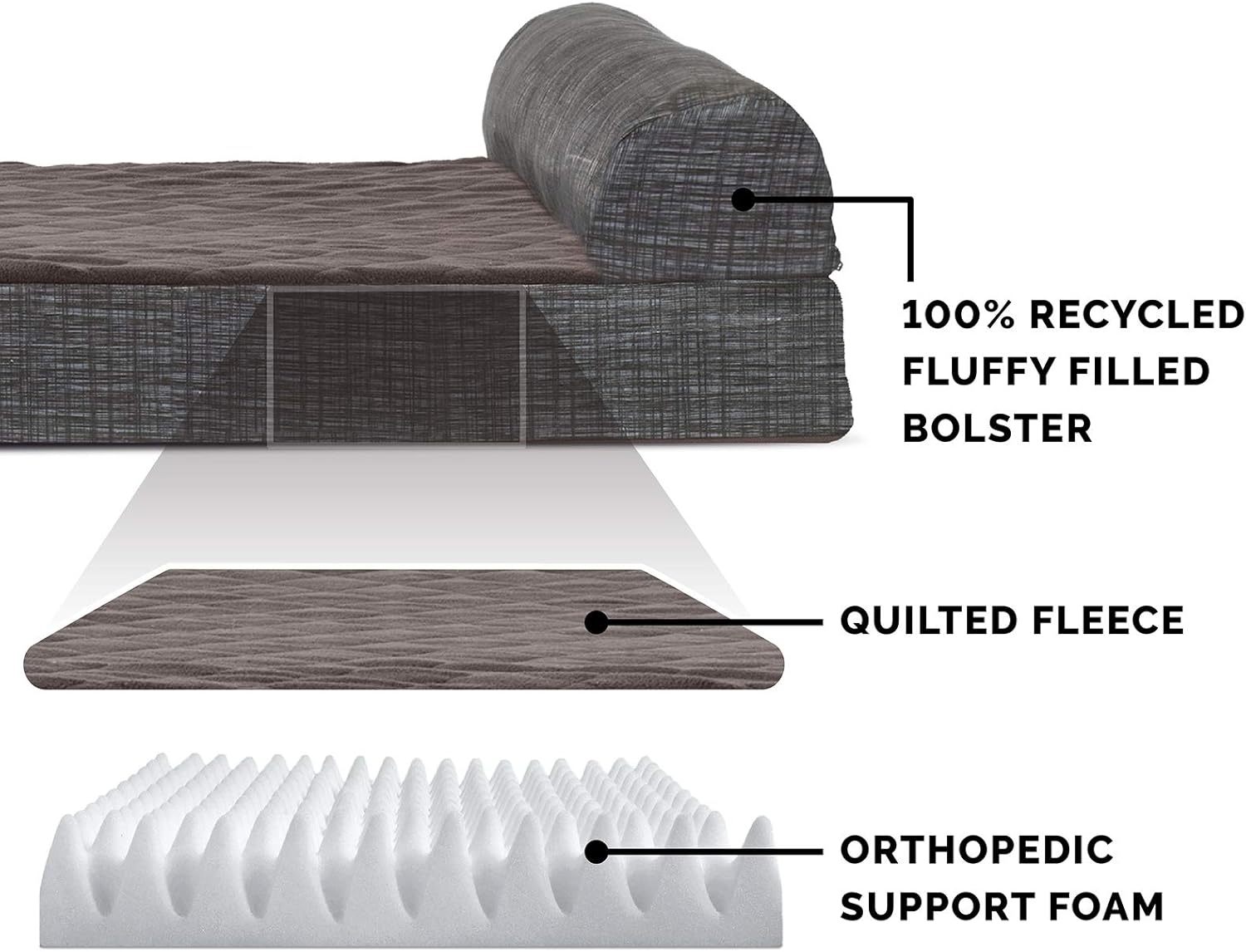 Furhaven Pet Dog Bed - Deluxe Orthopedic Quilted Fleece and Print Suede Chaise Lounge Living Room Couch Pet Bed with Removable Cover for Dogs and Cats, Espresso, Jumbo : Pet Supplies