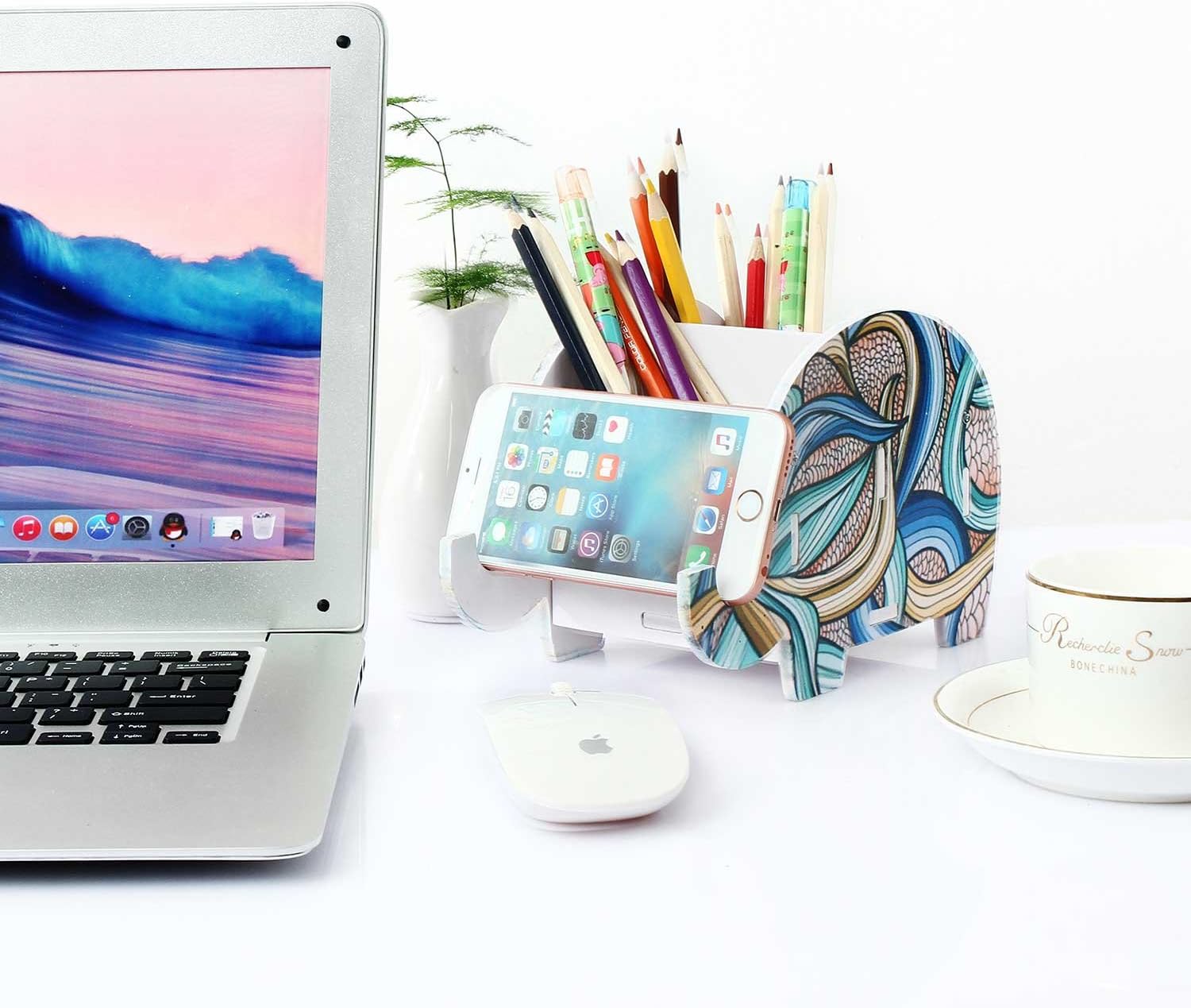 COOLBROS Elephant Pencil Holder With Phone Holder Desk Organizer Desktop Pen Pencil Mobile Phone Bracket Stand Storage Pot Holder Container Stationery Box Organizer (Indian elephan) : Office Products