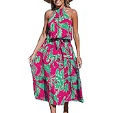 CUPSHE Women's Midi Dress Halter Floral Sleeveless Belted Ruffled A Line Casual Summer Dress