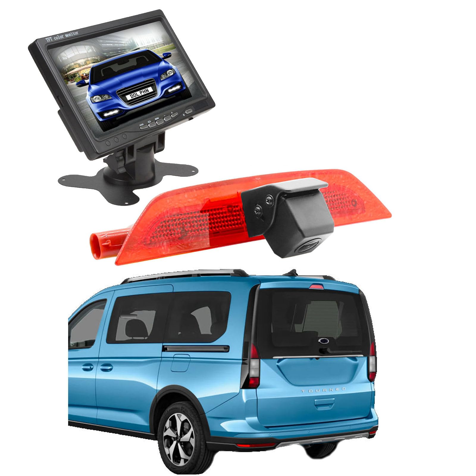 Dolphin Automotive Brake Light Reversing Camera Fits Ford Tourneo Connect 2022 Onwards Barn Doors & Tailgate (With 7" Dash Monitor)