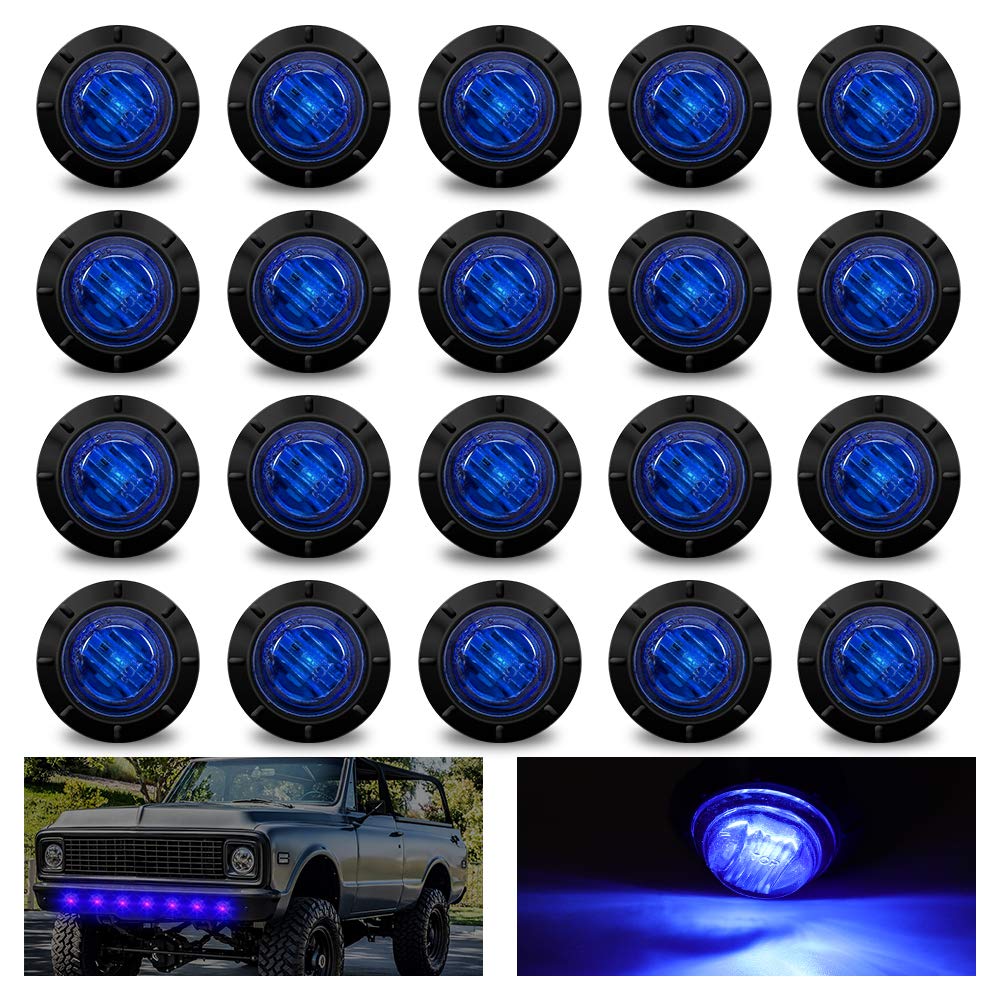 20pcs Round Trailer Side Marker Lights Blue,Universal 3/4" LED Front Rear Side Marker Indicators Light 12V/24V Bullet Clearance Marker Light Caravan SUV Trailer Wagon Recovery Truck Marker Light