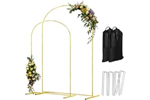 COLRASN Arch Backdrop Stand Set of 2 Gold Wedding Metal Balloon Arch Stand 7.2FT & 6.6FT Backdrop Frame for Birthday Party Wedding Ceremony Graduation Bridal Baby Shower Event Decor