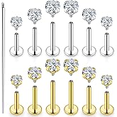Uzgtvy 18G 16G 14G Lip Labret Nose Rings Studs Flat Back Earrings Internally Threaded Surgical Steel Snake Bites Lip Ring Cartilage Tragus Helix Conch Earring Stud 6mm 7mm 8mm Silver Gold