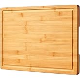 Bamboo Cutting Board for Kitchen, 18" Large Wood Charcuterie Cheese Board, Wooden Chopping Block with Side Handles and Juice Grooves