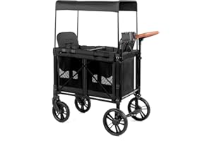 LEADZM Stroller Wagon for 2 Kids, Upgraded Toddler Wagons with All Terrain Wheels, Features Face to Face & Bus Seating, Baby Wagons with Raised Seat, Adjustable Canopy, Cup Holder