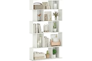 SILKYDRY 5-Tier Geometric Bookcase, S-Shaped Bookshelf with 10 Open Storage Cubes, Modern Room Divider Shelves, 62” Tall Deco