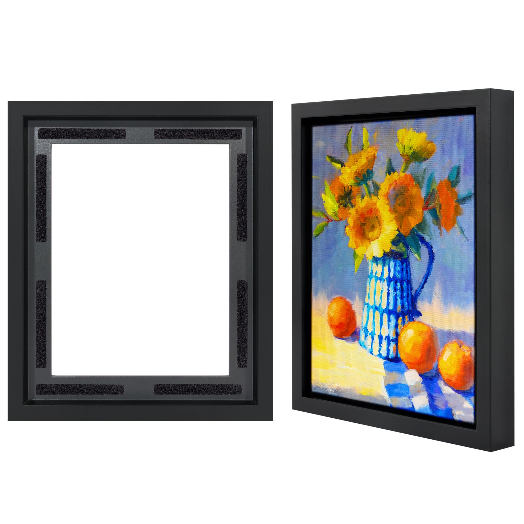 Photo 1 of **MISSING ASSEMBLY HARDWARE** Americanflat 8x10 Canvas Floating Frame with Adhesive Strips Included - Vertical and Horizontal Floating Frame for Artwork - Canvas Frames for Wall Display - Black